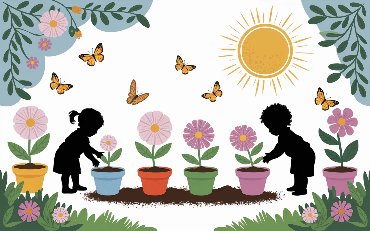 Enfants plantant graines crèche printemps