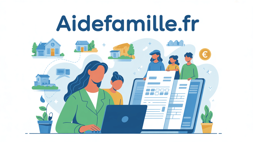Illustration aidefamille.fr famille devant ordinateur formulaires aides