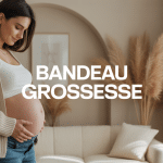 Femme enceinte portant un bandeau grossesse blanc, style moderne