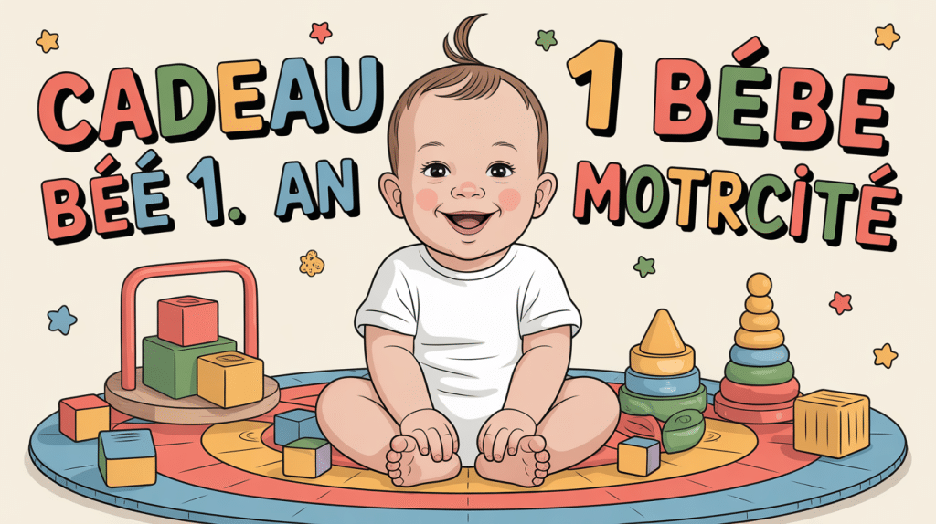 cadeau bébé 1 an motricité bébé sur tapis avec jouets