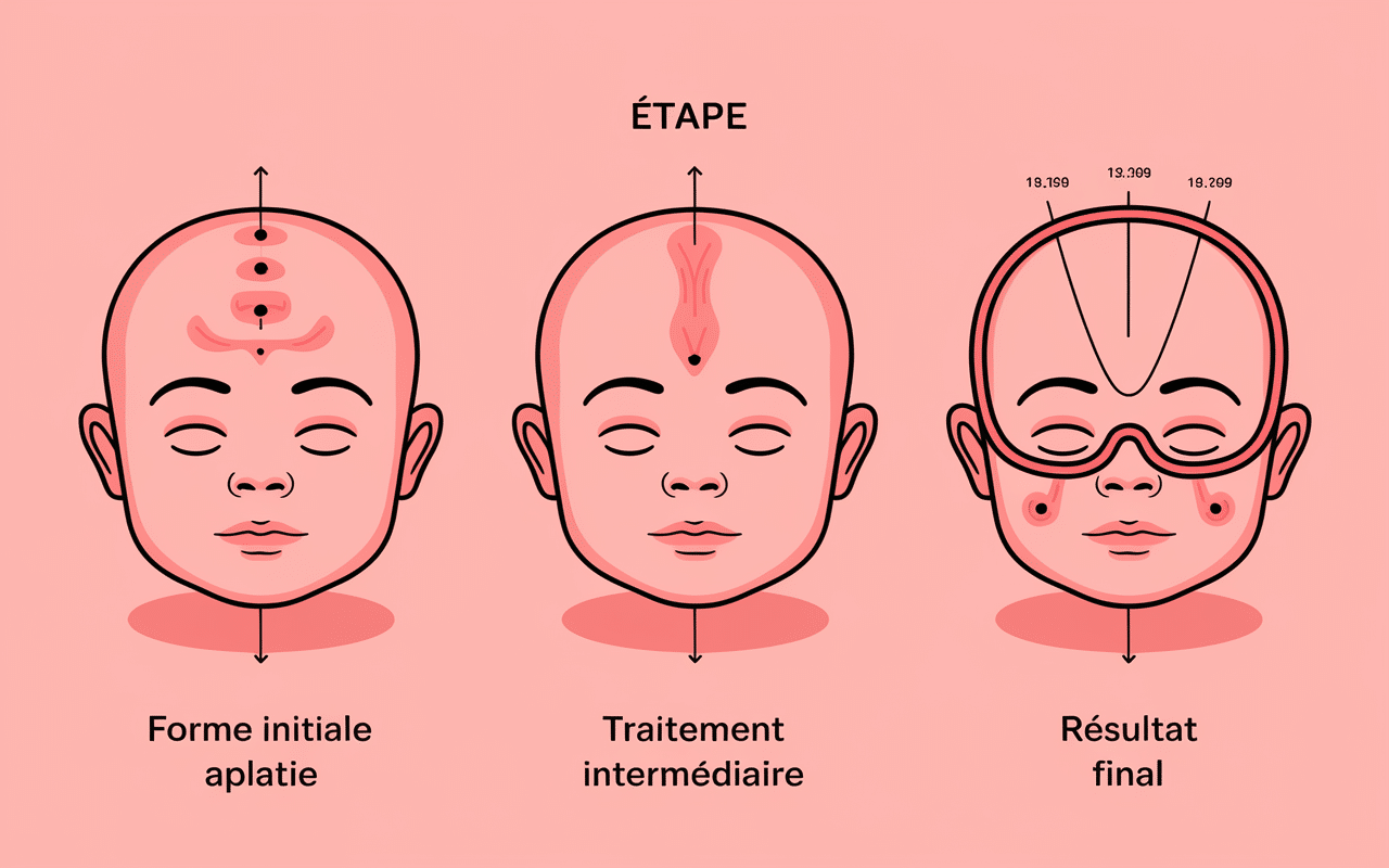 diagramme casque plagiocéphalie avant après