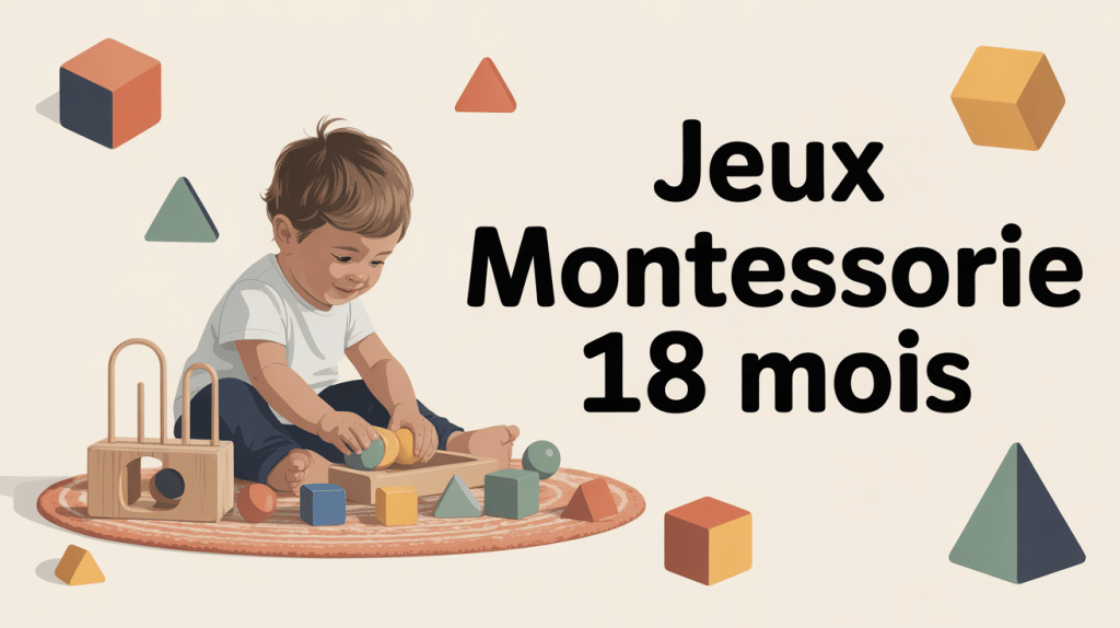Enfant 18 mois jouant jeux montessori bois tapis