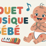 Bébé entouré de jouets musique bebe colorés