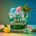 Verre de julep gommeux vert orné de bonbons et menthe