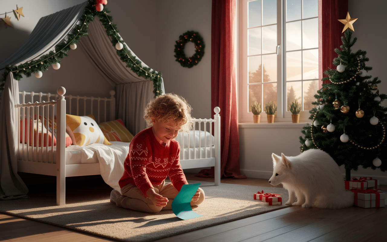 Lettre lutin farceur découverte par enfant au réveil