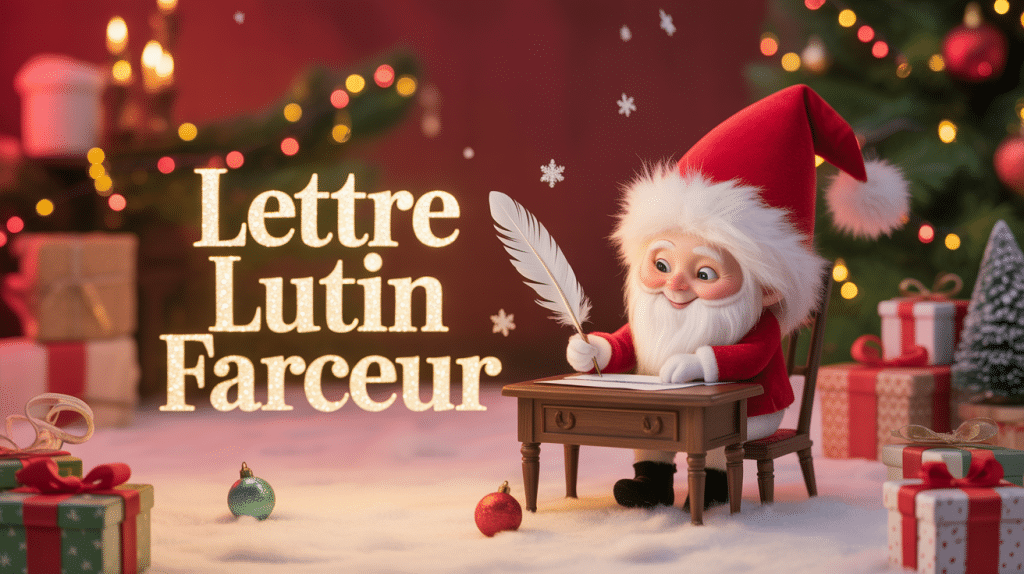 Lettre lutin farceur décor Noël et lutin espiègle