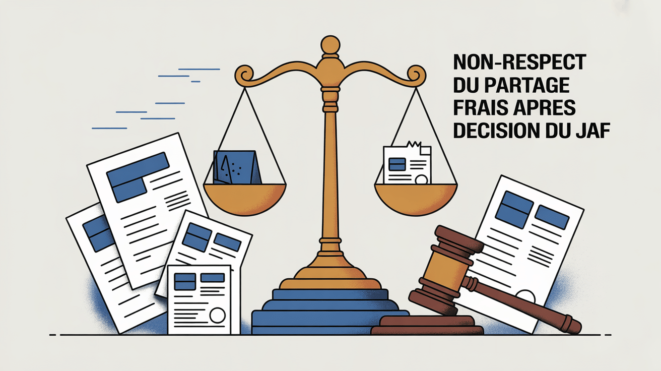 Illustration balance justice non respect du partage des frais après décision du jaf