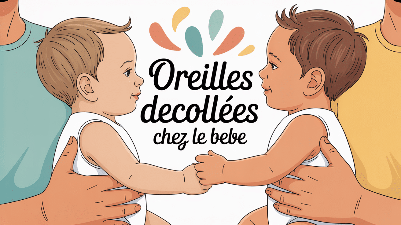 Bébé oreille décollée dans bras parent illustration