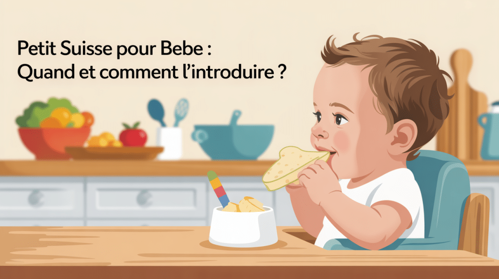 Bébé mange petit suisse bébé dans cuisine