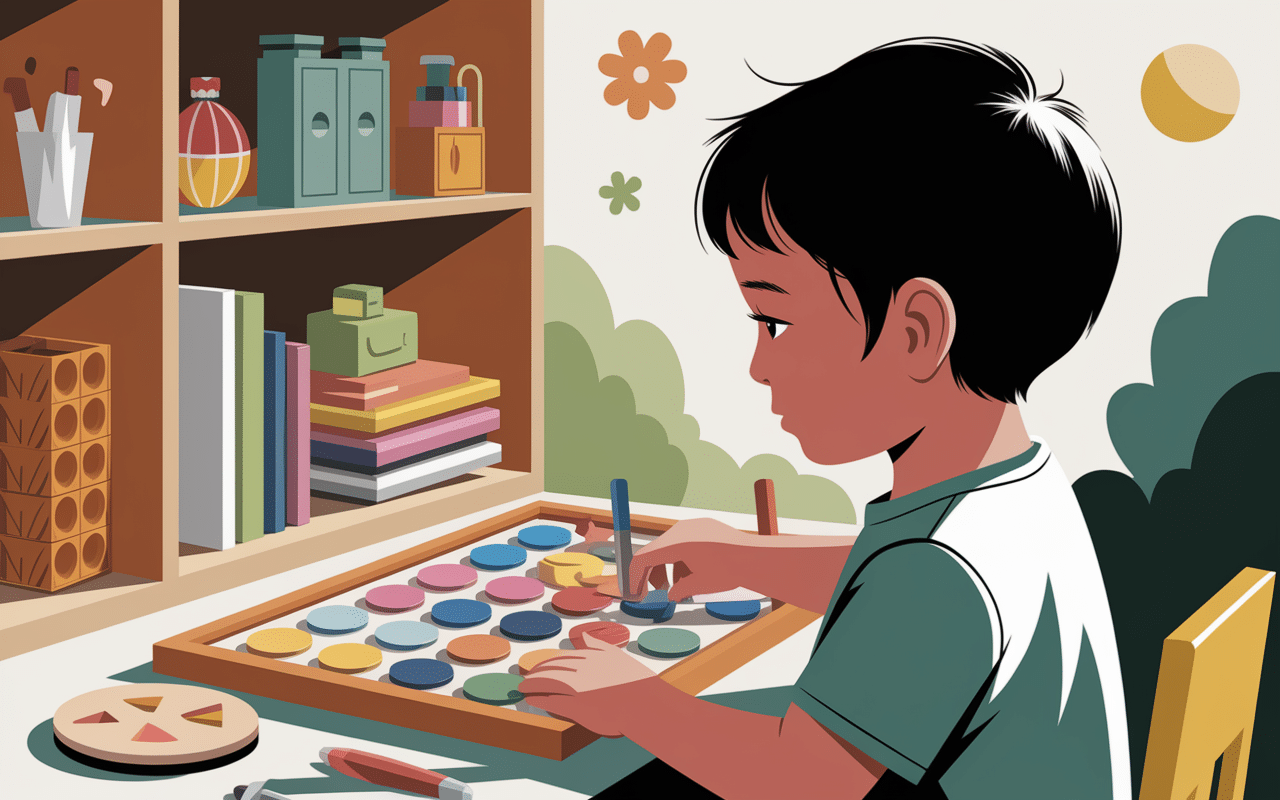 enfant utilise planches montessori pour l'apprentissage