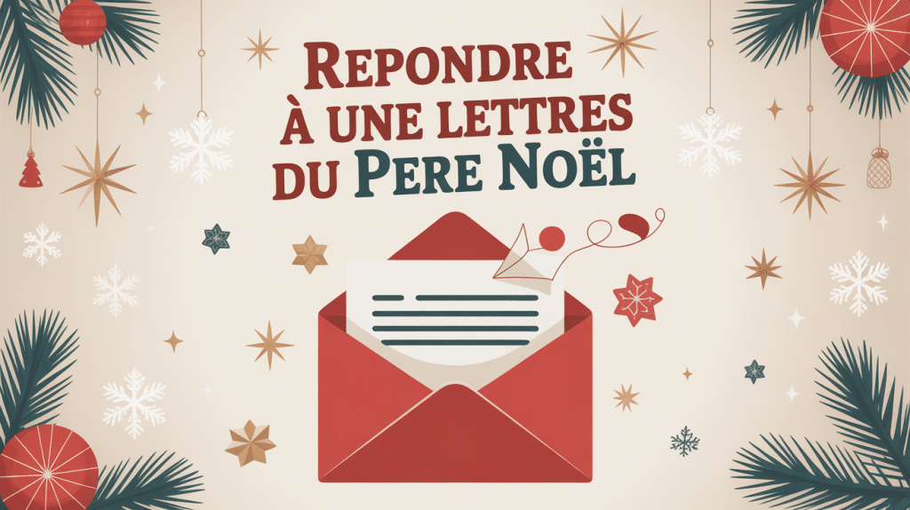 Illustration réponse lettre au Père Noël, enveloppe rouge et déco festive