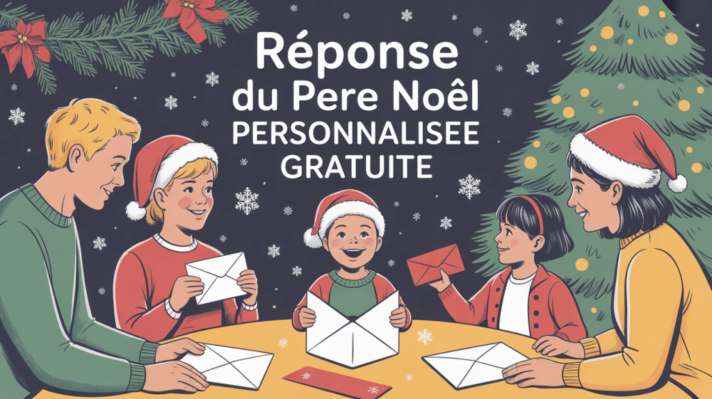 Réponse du père Noël personnalisée gratuite, famille réunie autour d'une lettre