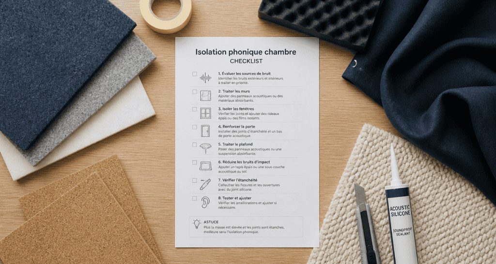 isolation phonique mur chambre sans travaux checklist matériaux