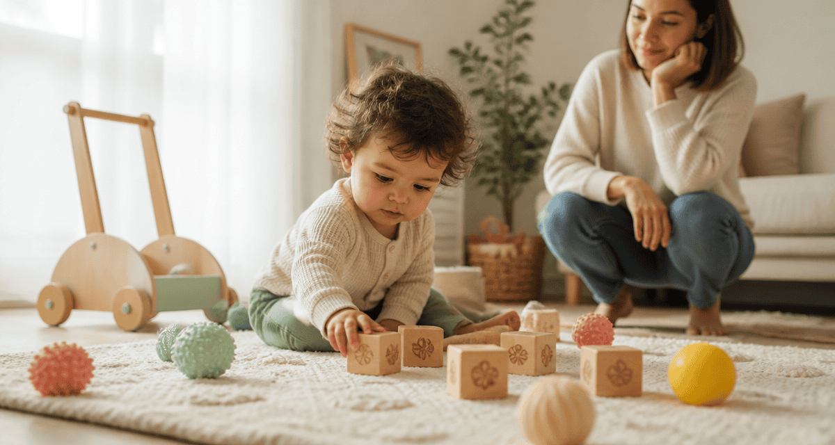 Un bébé qui joue sur un tapis d’éveil
