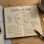 50 30 20 calculateur sur bureau avec carnet et euros
