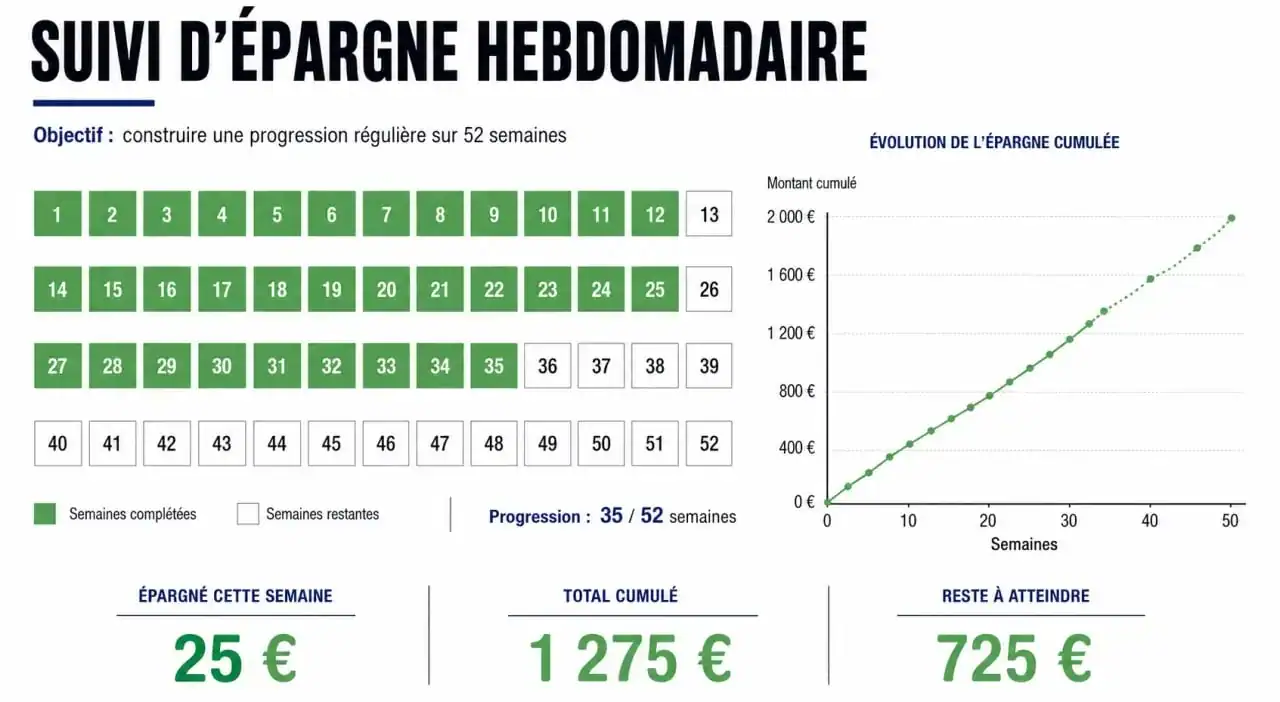 Grille de défi épargne à imprimer pour suivre ses économies