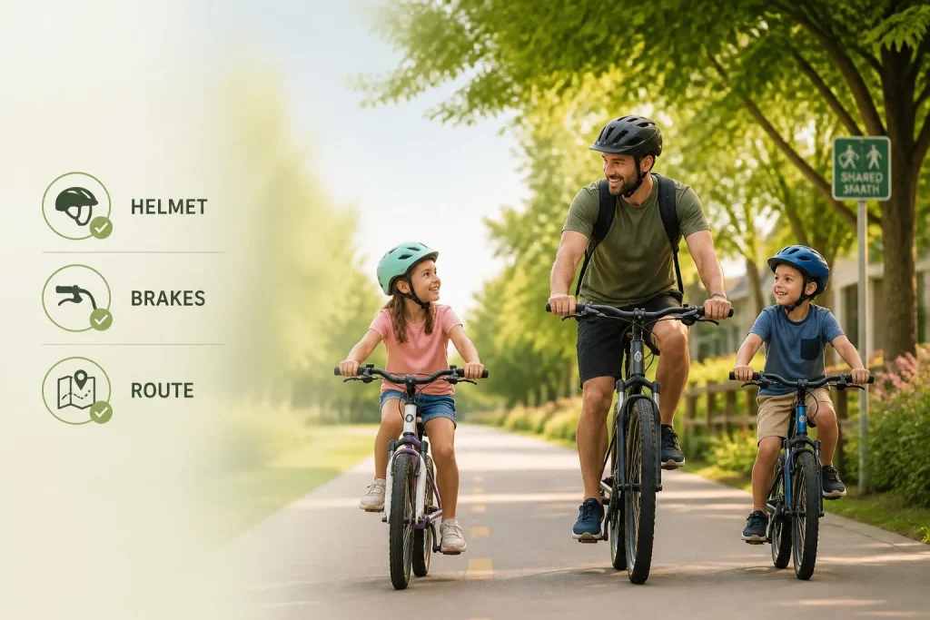 Vélo en famille en sécurité : choisir le parcours, équiper les enfants et vérifier les vélos