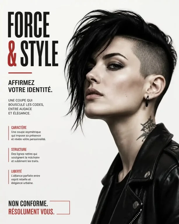 Exemple de coupe de cheveux undercut pour femme avec style asymétrique.