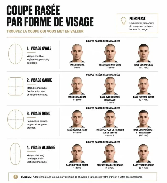 Guide morphologie pour choisir sa coupe rasée femme selon la forme du visage.