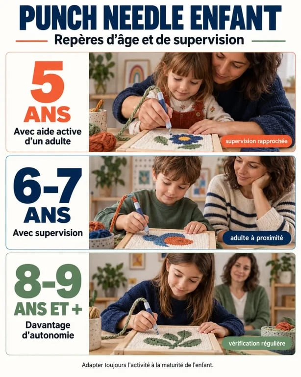 Âge et niveau d’autonomie pour pratiquer le punch needle enfant